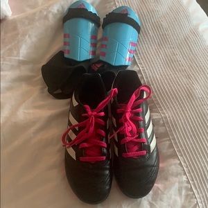 Soccer cleats and shin guards adidas size 1